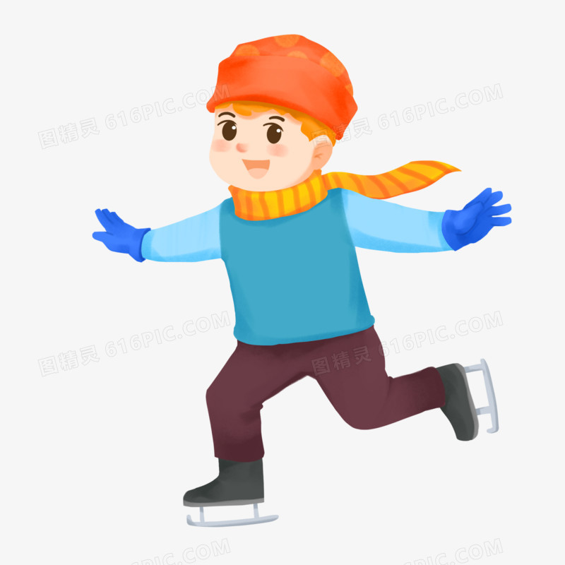 冬天男孩滑雪人物手绘元素
