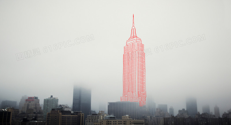 烟雾笼罩红色素描高楼