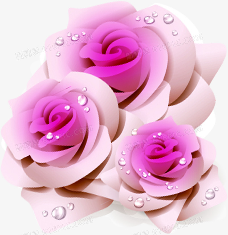 粉色手绘花朵水珠