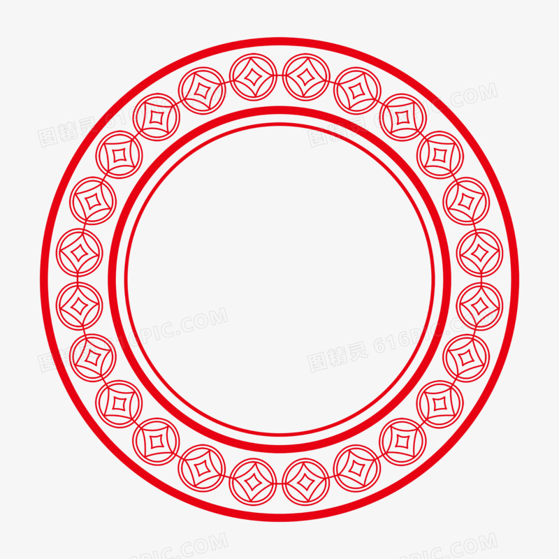 红色中式圆框免抠元素
