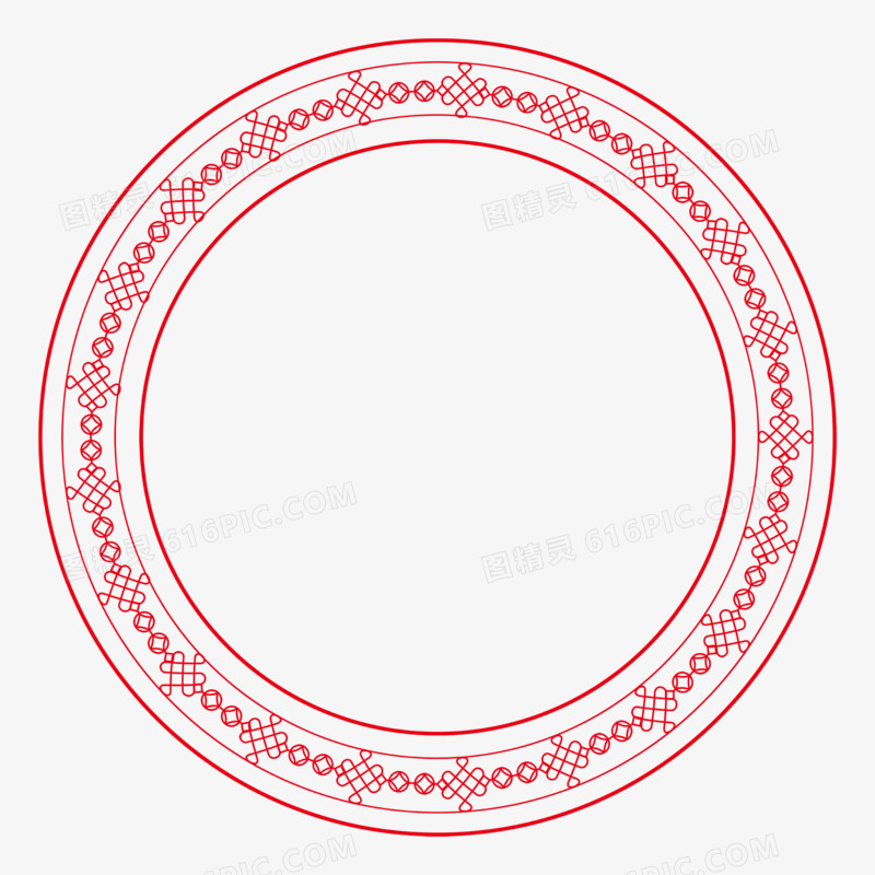 传统中式红色圆框免抠元素