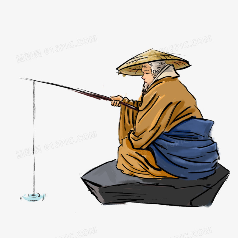 姜太公钓鱼素描图片