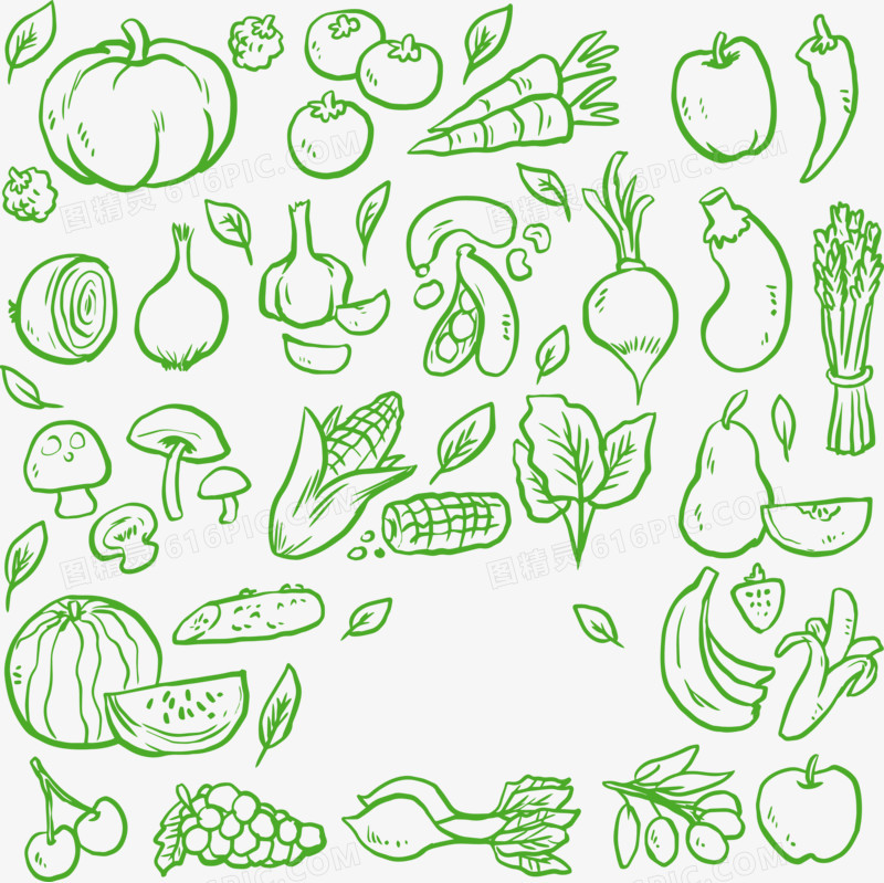 绿色手绘蔬菜背景图