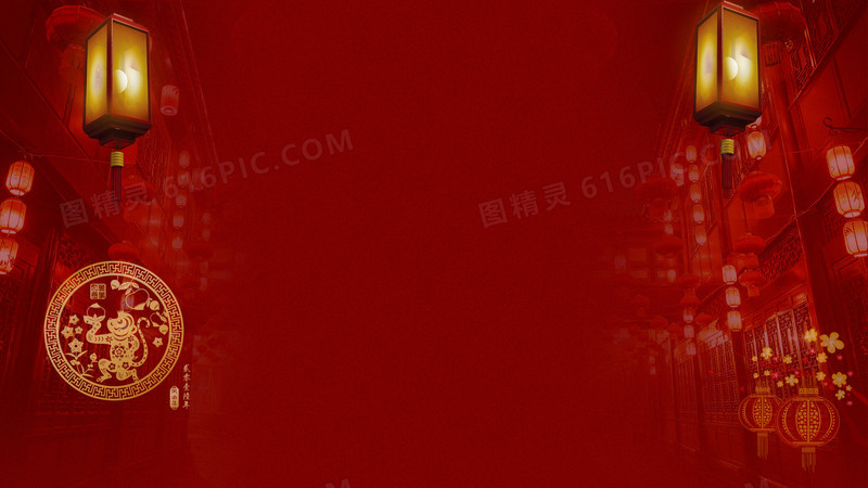 红色环境渲染彩绘灯笼