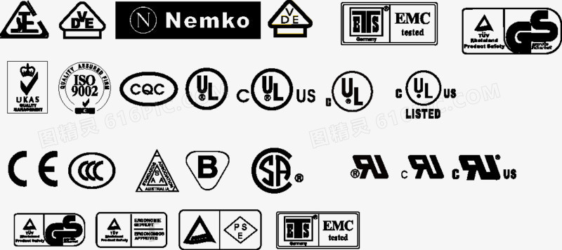 认证标识 QS EMC CE ISO9002 GS 黑白标识