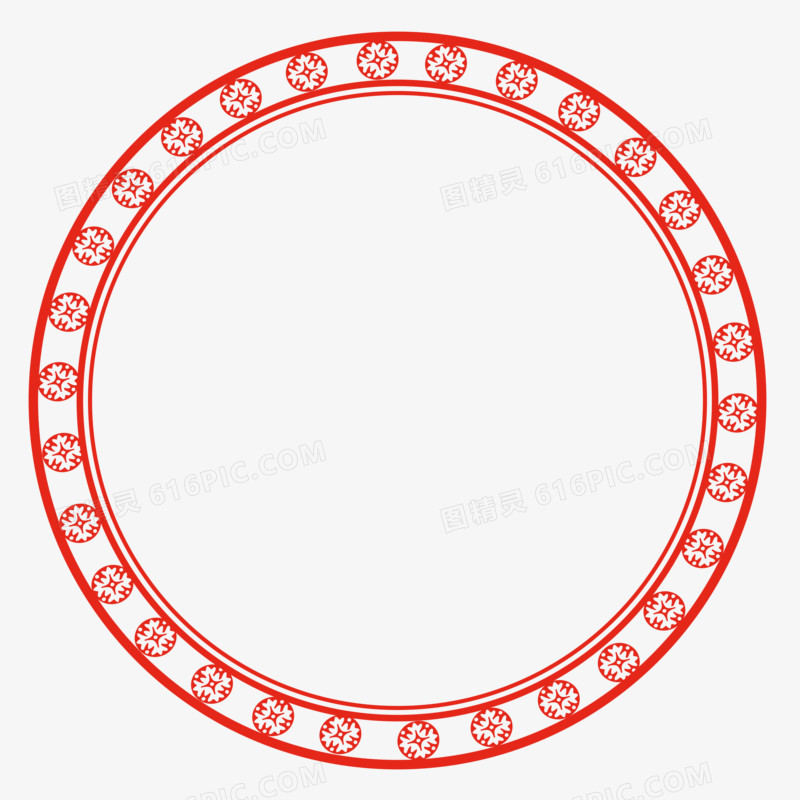 中式红色剪纸圆框免抠元素