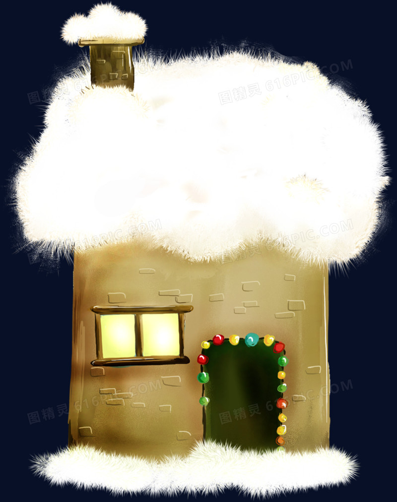 手绘冬季雪花圣诞节房屋