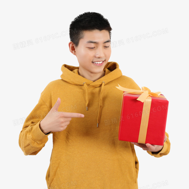 男子手拿礼品礼物盒免抠实拍元素