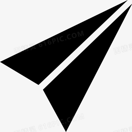 纸飞机的折叠形状的黑色三角箭头图标