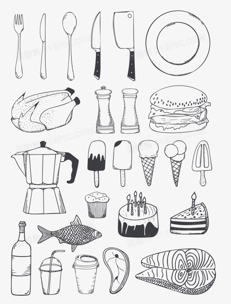 餐具简笔画素描图片