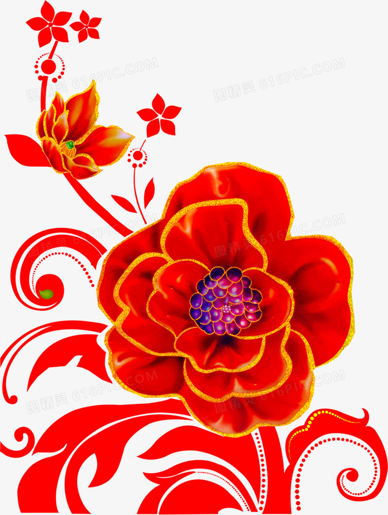 大红色盛开花朵喜庆节日素材