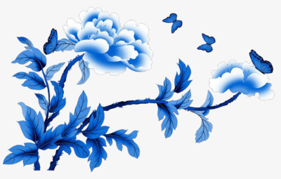 蓝色装饰牡丹花