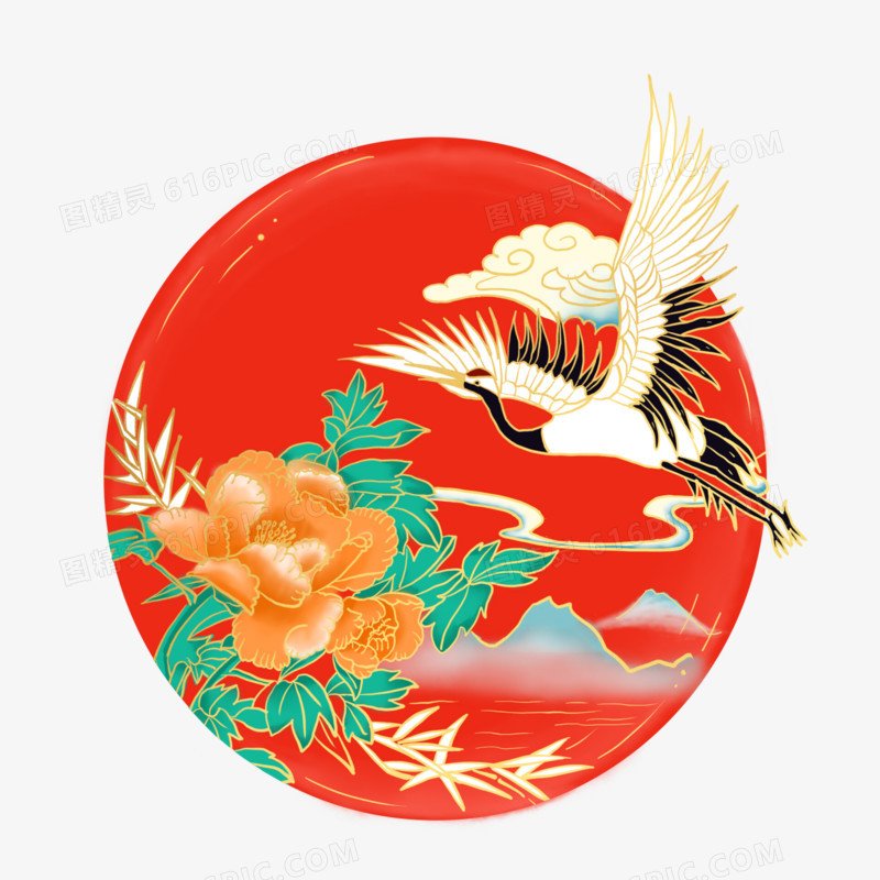 中国风国潮仙鹤牡丹免抠元素图片免费下载