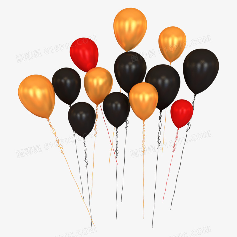 黑金简约C4D立体创意气球漂浮装饰元素