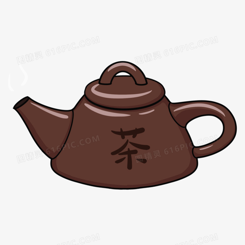 卡通手绘棕色茶壶元素