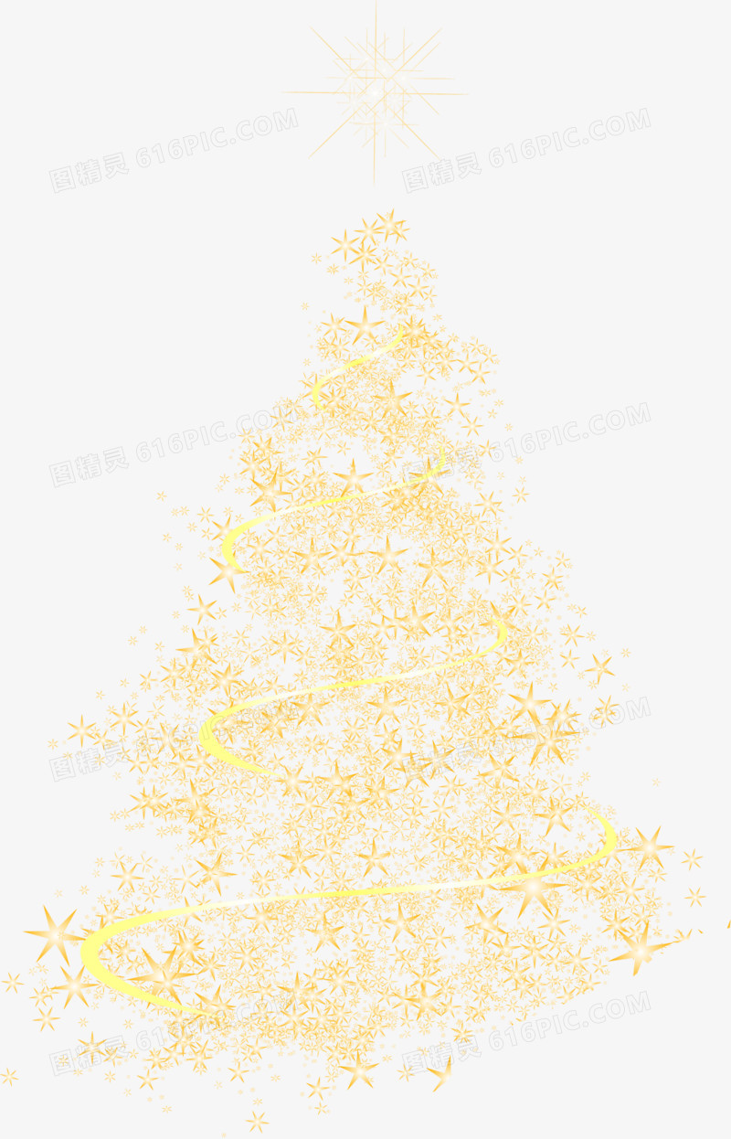 金色手绘圣诞树节日装饰
