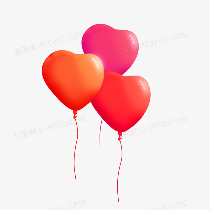 手绘卡通红色爱心气球免抠元素