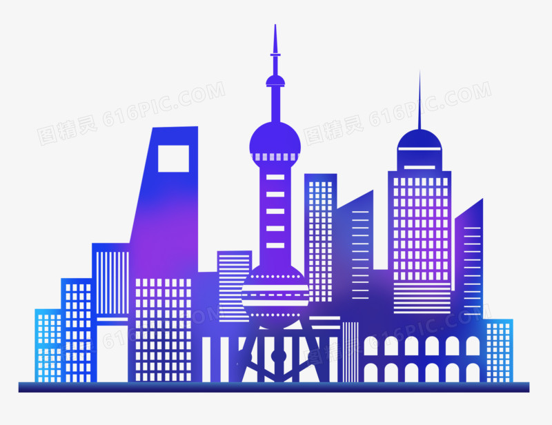 上海建筑城市群渐变科技风效果元素
