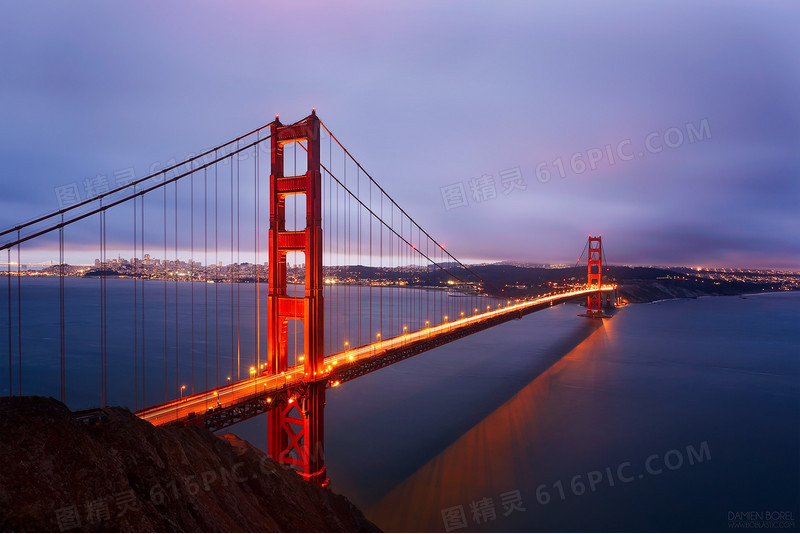 紫色天空夜晚城市大桥