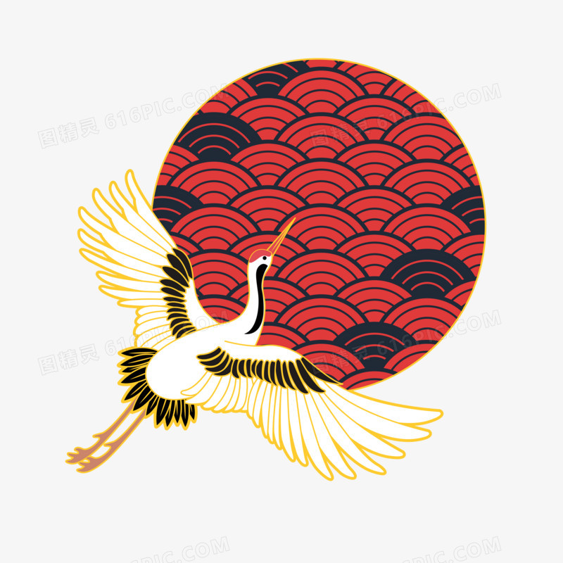 中式国潮红底云纹仙鹤装饰边框元素