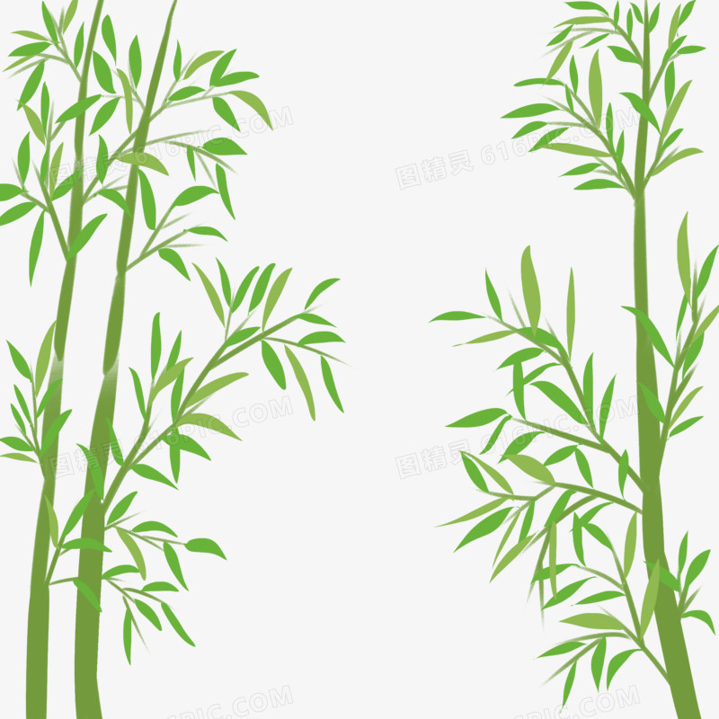 手绘卡通绿色竹子竹叶元素