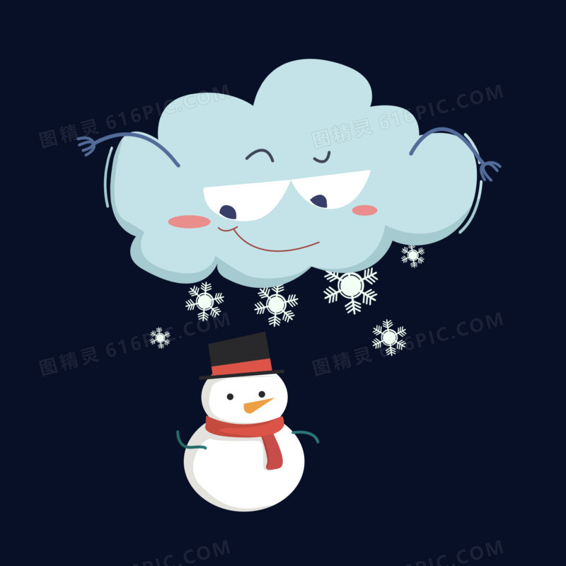 手绘卡通下雪的云朵免抠元素