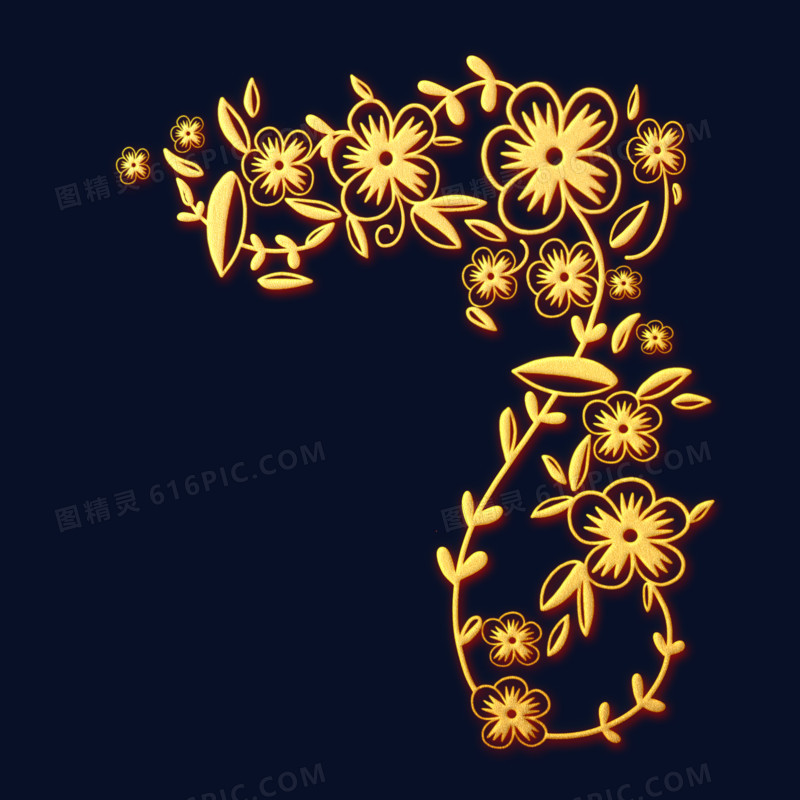 金色浮雕花枝装饰元素
