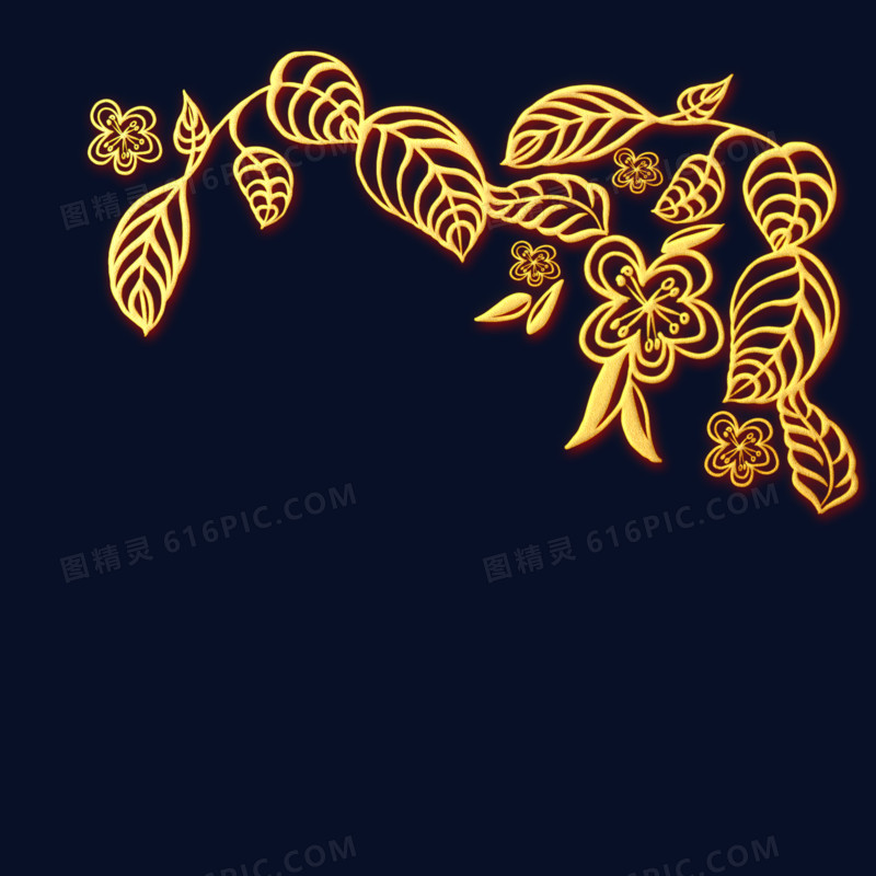 金色浮雕叶子装饰免抠元素