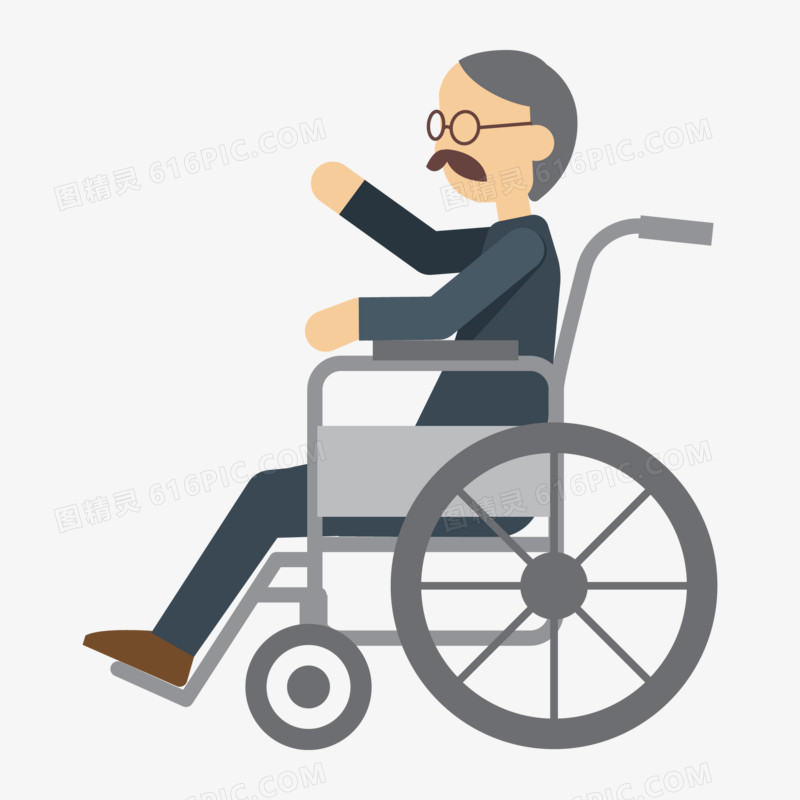 扁平卡通残疾人坐轮椅免抠矢量元素