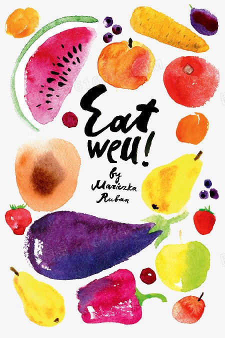 卡通手绘水彩水果蔬菜素材
