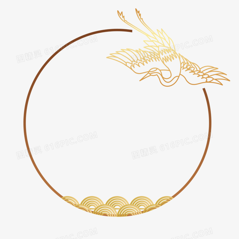 金色描边中国风仙鹤圆形边框