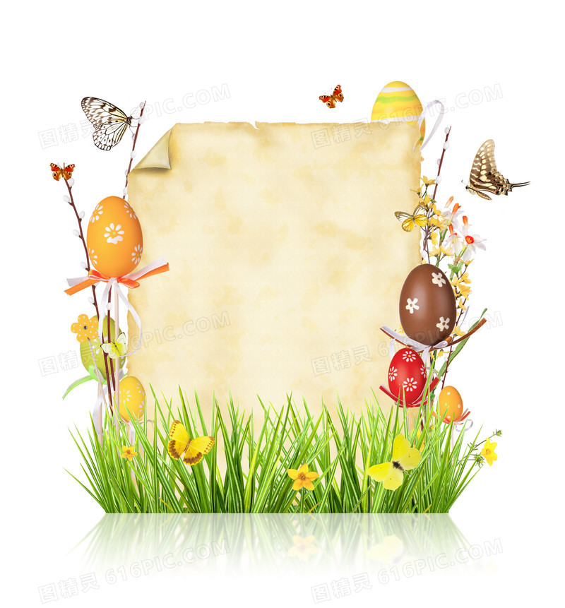 复活节彩蛋与鲜花草地背景