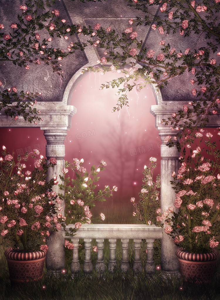 梦幻粉色玫瑰建筑装饰