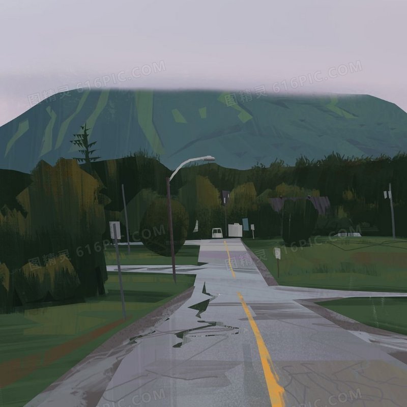 手绘现代风景插画