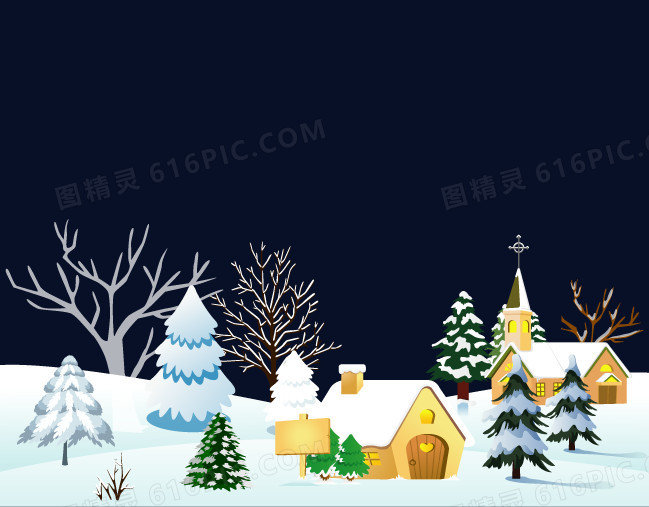 矢量冰雪村庄