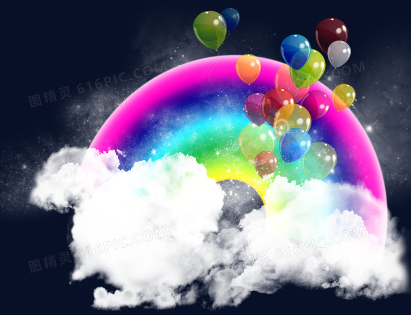 彩虹白云气球六一儿童节