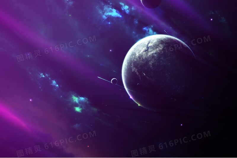 宇宙中紫色星球海报背景