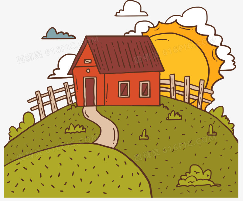 卡通农场房屋风景矢量图