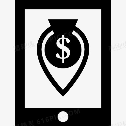 钱定位符号在手机屏幕上图标