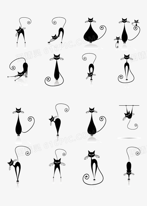 卡通可爱猫咪剪影矢量图