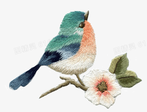 创意刺绣的鸟和花