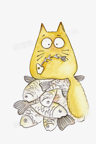 卡通动物可爱图片 猫吃鱼
