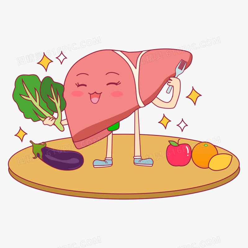 卡通拟人化健康饮食保护肝脏矢量元素