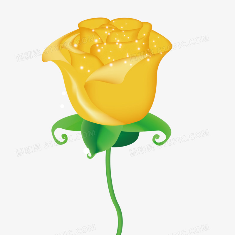 卡通手绘黄色玫瑰花卉矢量元素