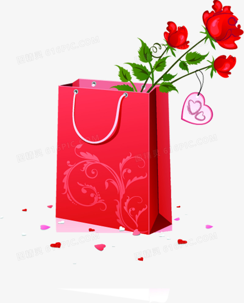 红色礼品盒手绘花朵爱心