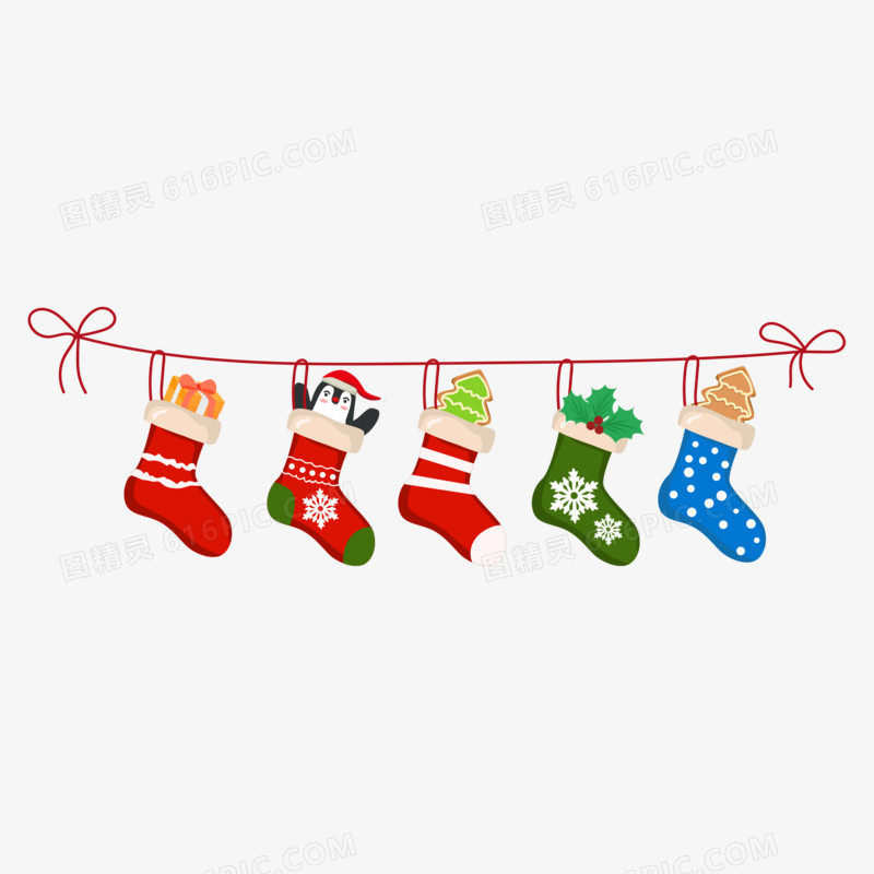 圣诞袜子礼物分隔线免抠元素