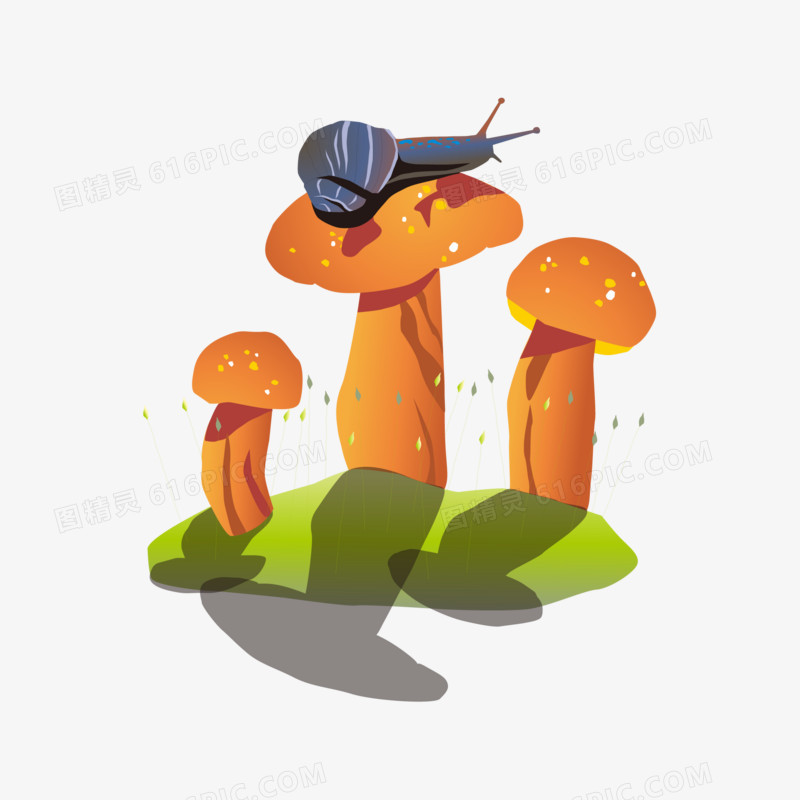 卡通手绘蘑菇与蜗牛矢量元素