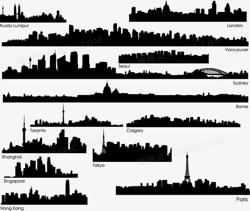 世界著名城市黑白剪影