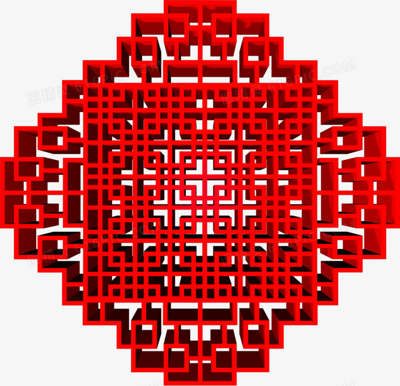 红色中式抽象花纹组合