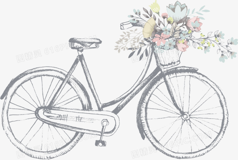 浅灰色手绘自行车线稿插画